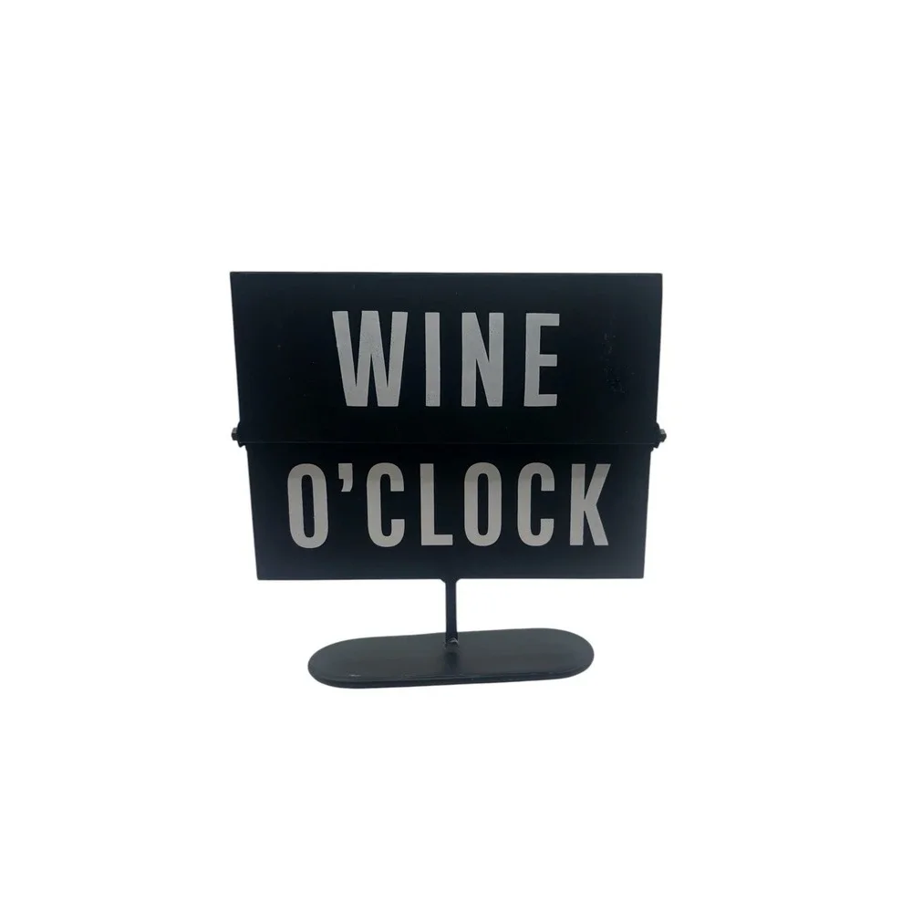 NEW Black White Metal Wine O'Clock Coffee‎ Time Diner Cafe Tabletop Flip Sign